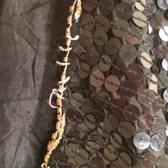 Black sequin evening top Gold silver floral beads - Picture 7 of 8